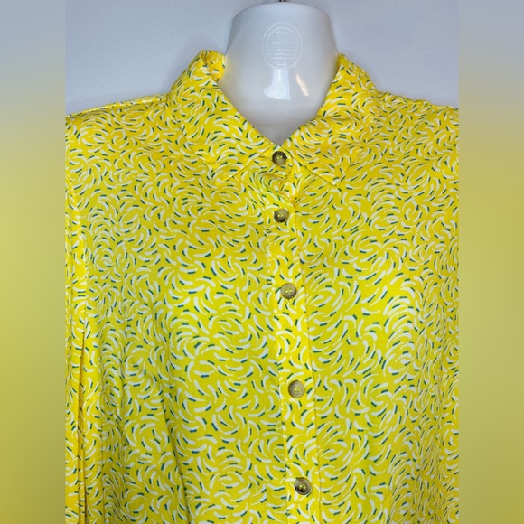 Maeve Anthropologie Blithe Yellow Patterned Shirt Button Tie Sleeve Size 10 - Picture 5 of 9